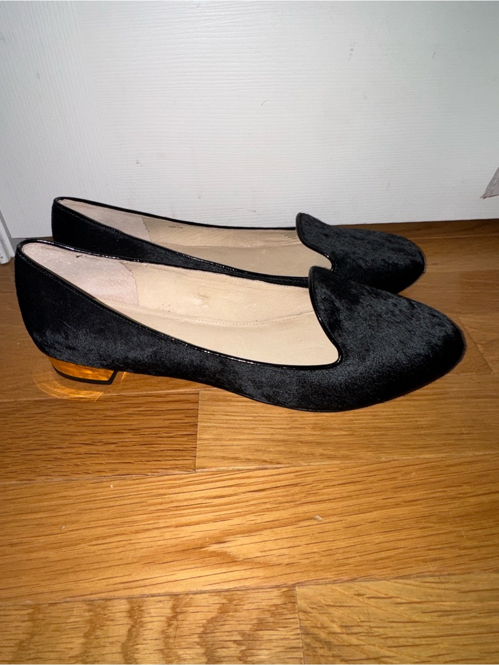 Joan & David Black Pony Hair Loafers “MITZIE” With Gold 3/4” Block Heel Size 11